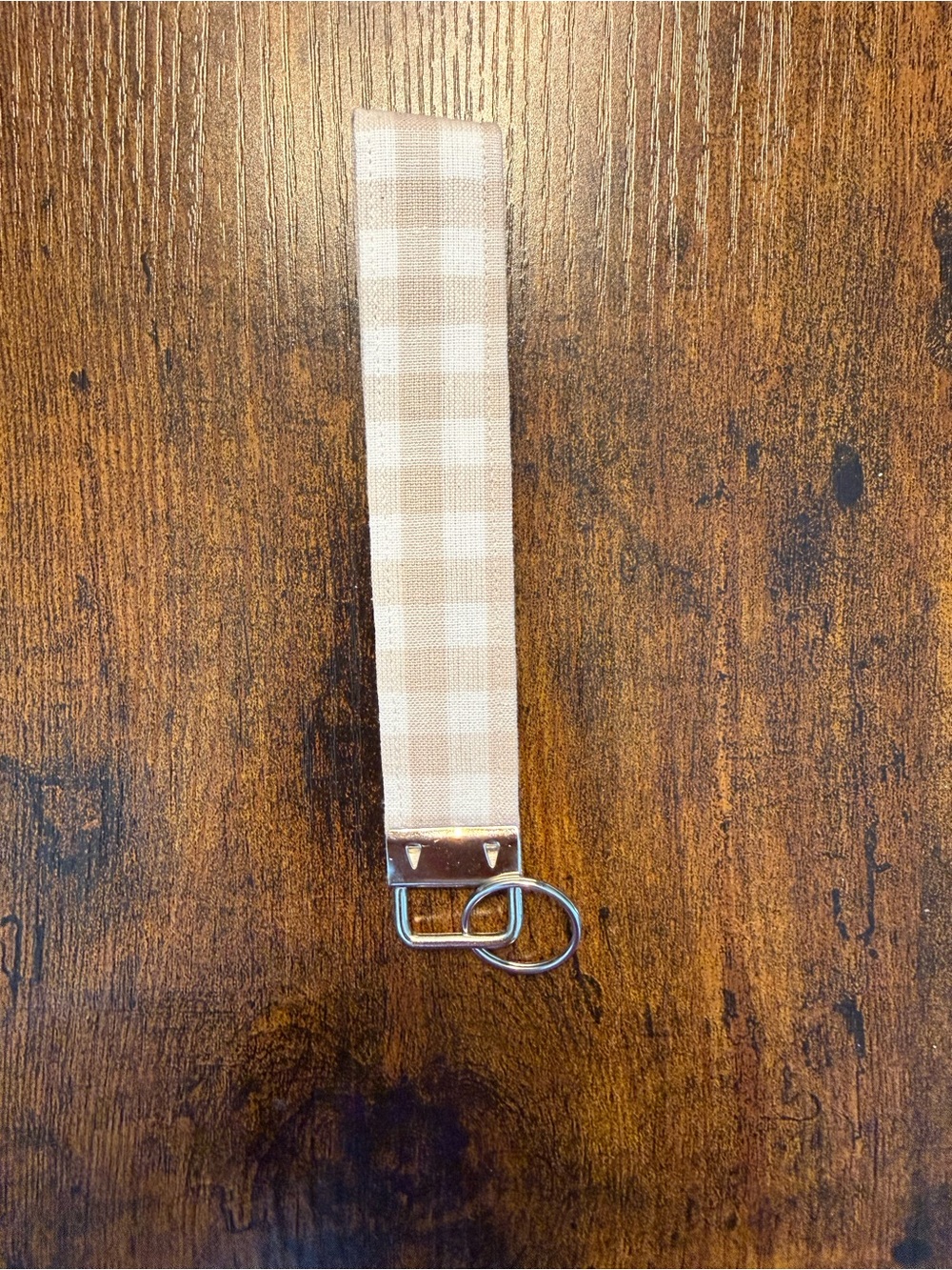 Beige Gingham Key Fob Wristlet